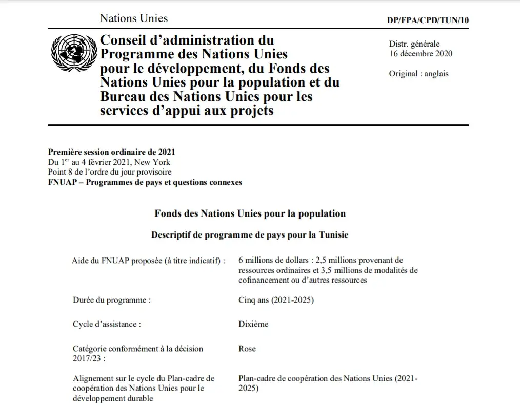 Cadre de coopération entre la Tunisie et l'UNFPA pour la période 2021-2025